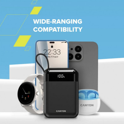 Батарея універсальна Canyon 10000mAh OnPower 104 PD/20W, QC/22.5W built-in cable Black (CNS-CPB104B) Батарея універсальна Canyon 10000mAh OnPower 104 PD/20W, QC/22.5W built-in cable Black (CNS-CPB104B)