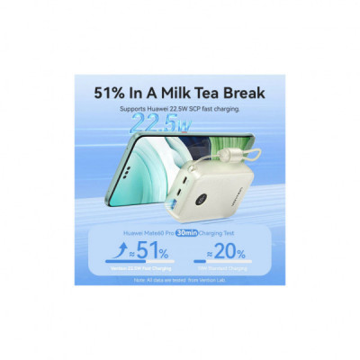 Батарея універсальна VENTION 20000mAh 22,5W Fast Charging, with built-in USB-C cable, Beige (FKBN0-C)