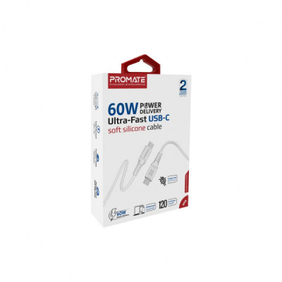 Дата кабель USB-C to USB-C powerlink-cc120.white Promate (powerlink-cc120.white)