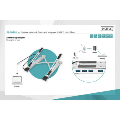 Підставка до ноутбука Digitus Variable Notebook Stand, до 17", USB-C Dock 5-Port (DA-90424)