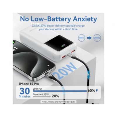 Батарея універсальна Vention 30000 mAh 22.5W Black LED Display Type (FHMB0)