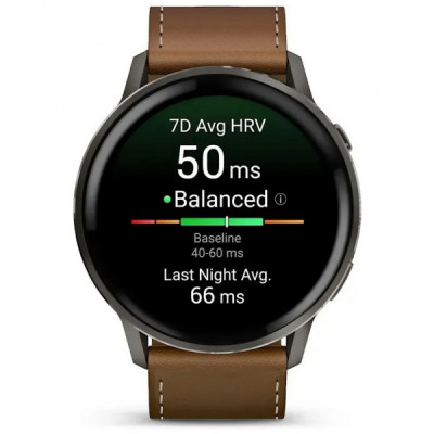 Смарт-годинник Garmin Venu 4 (45mm), Black w/ Slate + Leather, GPS смарт-годинник (010-03014-03)