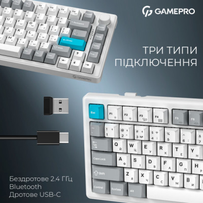Клавіатура GamePro Asgard Yord Wireless/Bluetooth/USB UA White (MK266WH)