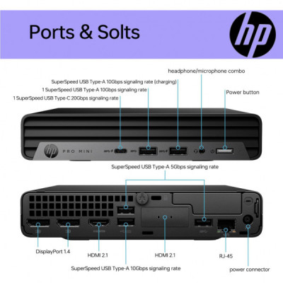 Комп'ютер HP Pro 400 G9 Mini / i3-13100T, 8, 512, WiFi, кл+м (885G3EA)