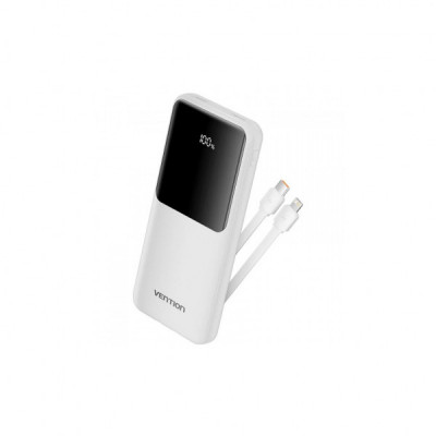 Батарея універсальна Vention 10000mAh 22.5W 3A PD, Built-in USB-C+Lightning Cables, White (FHOW0)