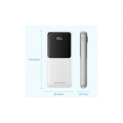 Батарея універсальна Vention 10000mAh 22.5W 3A PD, Built-in USB-C+Lightning Cables, White (FHOW0)