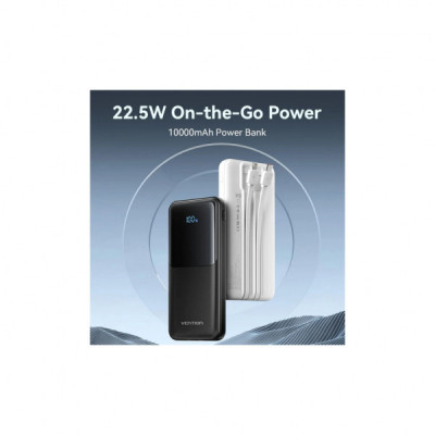 Батарея універсальна Vention 10000mAh 22.5W 3A PD, Built-in USB-C+Lightning Cables, White (FHOW0)
