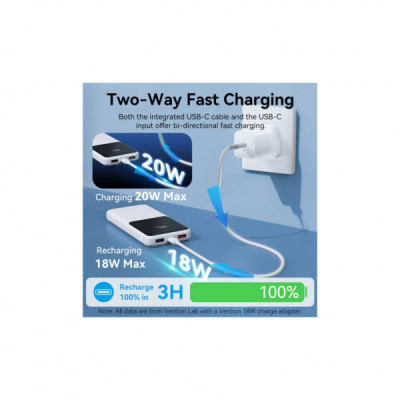 Батарея універсальна Vention 10000mAh 22.5W 3A PD, Built-in USB-C+Lightning Cables, White (FHOW0)