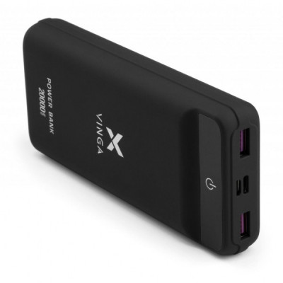 Батарея універсальна Vinga 20000 mAh QC3.0 Display soft touch black (VPB2QLSBK)