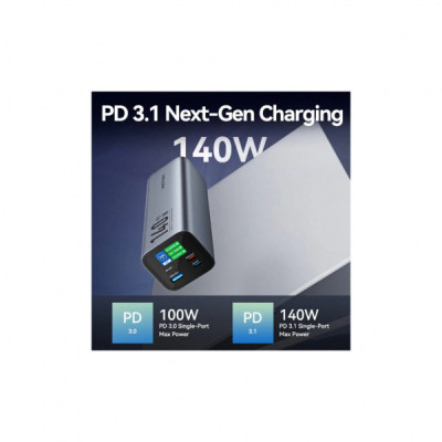 Батарея універсальна Vention 27000mAh 140W 5A PD, QC/3.0, 2xUSB-C, USB-A, LED Display, Gray (FHVH0)