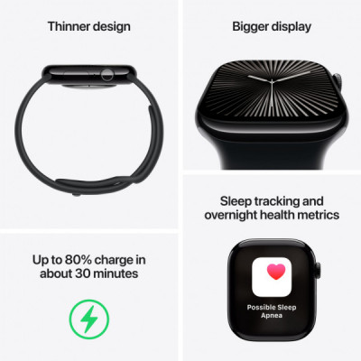 Смарт-годинник Apple Watch Series 10 GPS + Cellular 42mm Jet Black Aluminium Case with Black Sport Band - S/M (MWX63QH/A)