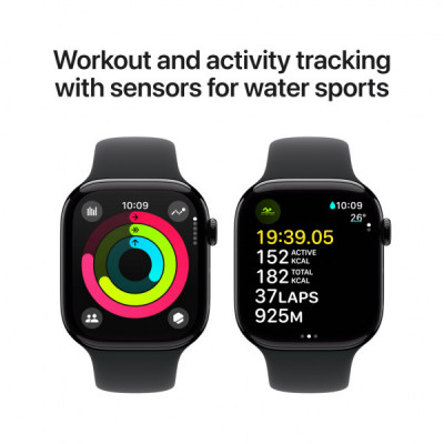 Смарт-годинник Apple Watch Series 10 GPS + Cellular 42mm Jet Black Aluminium Case with Black Sport Band - S/M (MWX63QH/A)