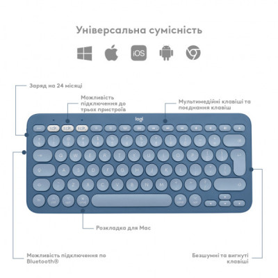 Клавіатура Logitech K380 for MAC Multi-Device Bluetooth UA Blueberry (920-011180)