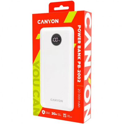 Батарея універсальна Canyon PB-2002 20000mAh, PD/20W, QC/3.0, White (CNE-CPB2002W)