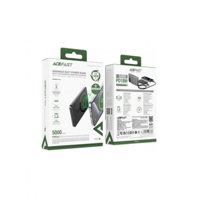 Батарея універсальна Acefast Magnetic Wireless 5000mAh 18W PD, QC/3.0, QI 7.5W, ультра тонкий, M8 Bllack (6974316283386)