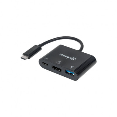 Концентратор Intracom USB3.1 Type-C to USB3.0/HDMI/USB-C (F) black Manhattan (152037)