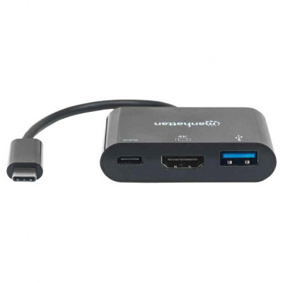 Концентратор Intracom USB3.1 Type-C to USB3.0/HDMI/USB-C (F) black Manhattan (152037)