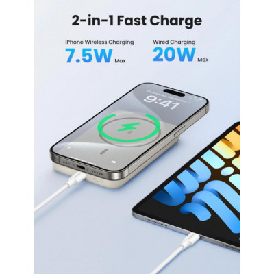 Батарея універсальна Ugreen 10000mAh 20W Magnetic Wireless beige (PB561)