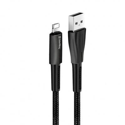 Дата кабель ColorWay USB 2.0 AM to Lightning 1.0m zinc alloy + led black (CW-CBUL035-BK)