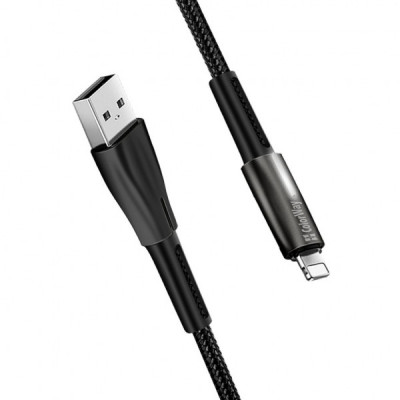 Дата кабель ColorWay USB 2.0 AM to Lightning 1.0m zinc alloy + led black (CW-CBUL035-BK)