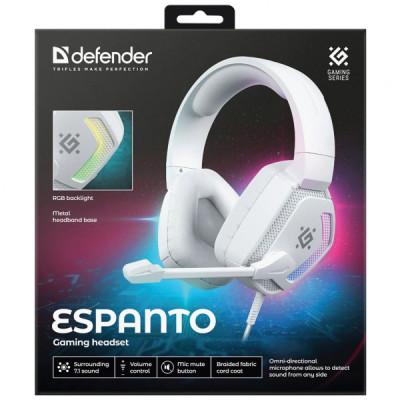 Навушники Defender Espanto RGB USB White (62470) Навушники Defender Espanto RGB USB White (62470)