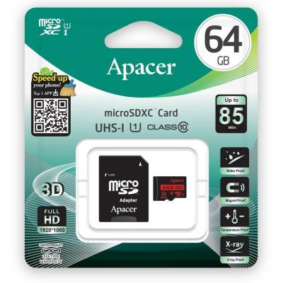 Карта пам'яті Apacer 64GB microSDXC class 10 UHS-I U1 (AP64GMCSX10U5-R)