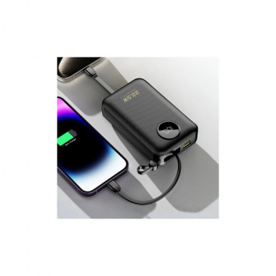 Батарея універсальна Dudao 20000mAh K14+ 22.5W, PD, QC, USB-A, USB-C(In/Out), with built-in USB-C/Lightning cables, Black (6977196680016)