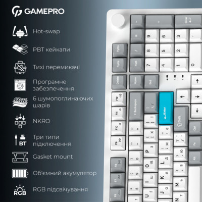 Клавіатура GamePro Asgard Drakkar Keychron Super Red Switch Wireless/Bluetooth/USB UA White (MK305WH)