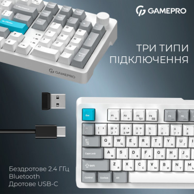 Клавіатура GamePro Asgard Drakkar Keychron Super Red Switch Wireless/Bluetooth/USB UA White (MK305WH)