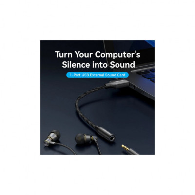 Звукова плата VENTION USB AM to 3.5mm F 0.25m (4pin) 96kHz/24bit DSP noise reduction (CVEBC)