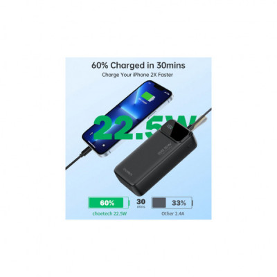 Батарея універсальна Choetech 30000mAh 22,5W, PD, QC/3.0, USB-C In/out, 2*USB-A (B730-ACBK)