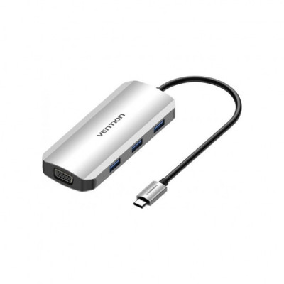 Концентратор Vention USB3.1 Type-C --> HDMI/VGA/USB 3.0x3/PD 100W Hub 6-in-1 (TOIHB)