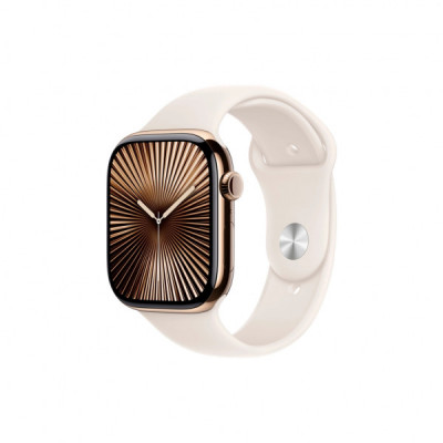 Смарт-годинник Apple Watch Series 10 GPS + Cellular 46mm Gold Titanium Case with Starlight Sport Band - M/L (MWYY3QH/A)