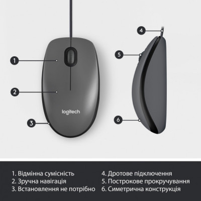 Мишка Logitech M100 USB Black (910-006652)