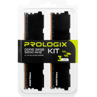 Модуль пам'яті для комп'ютера DDR5 32GB (2x16GB) 5200 MHz Black Prologix (PRO32GB5200B5K)