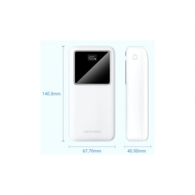 Батарея універсальна Vention 30000mAh 22.5W 3A, PD, QC/3.0, LED Display, White (FHMW0)