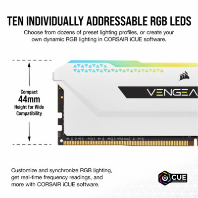 Модуль пам'яті для комп'ютера DDR4 16GB (2x8GGB) 3600 MHz Vengeance RGB Pro SL White Corsair (CMH16GX4M2D3600C18W)