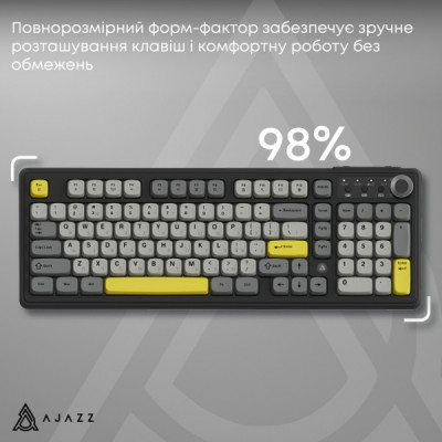 Клавіатура Ajazz AF98 Plus Wireless/Bluetooth/USB UA Black/Grey/Yellow (AF98-PLUS-BGY)