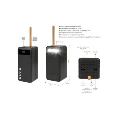 Батарея універсальна AURA NRG-P80 80000mAh 22.5W Black (PBANRG-P80B) Батарея універсальна AURA NRG-P80 80000mAh 22.5W Black (PBANRG-P80B)