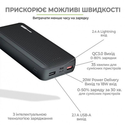 Батарея універсальна TechCharge 20000mAh, PD/18W, QC/3.0 (1742)