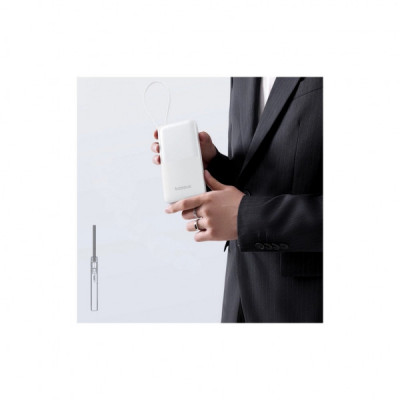 Батарея універсальна Baseus Bipow 2 Digital Display 10000mAh 20W with Built-in USB-C Cable White (P10077101213-00)