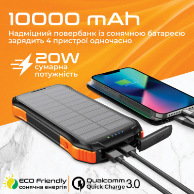 Батарея універсальна Promate 10000mAh PD/20W, QC/3/0, Solar, QI, IP65 (solartank-10pdqi.black) Батарея універсальна Promate 10000mAh PD/20W, QC/3/0, Solar, QI, IP65 (solartank-10pdqi.black)