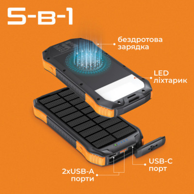 Батарея універсальна Promate 10000mAh PD/20W, QC/3/0, Solar, QI, IP65 (solartank-10pdqi.black) Батарея універсальна Promate 10000mAh PD/20W, QC/3/0, Solar, QI, IP65 (solartank-10pdqi.black)