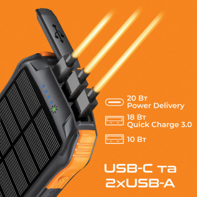 Батарея універсальна Promate 10000mAh PD/20W, QC/3/0, Solar, QI, IP65 (solartank-10pdqi.black) Батарея універсальна Promate 10000mAh PD/20W, QC/3/0, Solar, QI, IP65 (solartank-10pdqi.black)