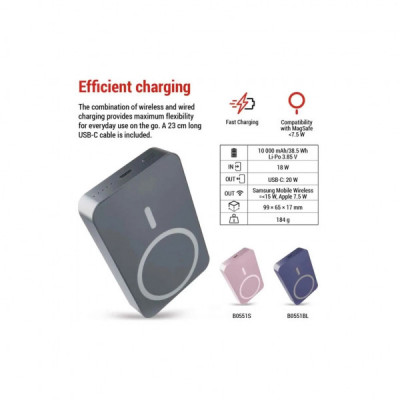 Батарея універсальна EMOS 10000mAh WI1046, 20W, Wireless, grey (B0551GY) Батарея універсальна EMOS 10000mAh WI1046, 20W, Wireless, grey (B0551GY)