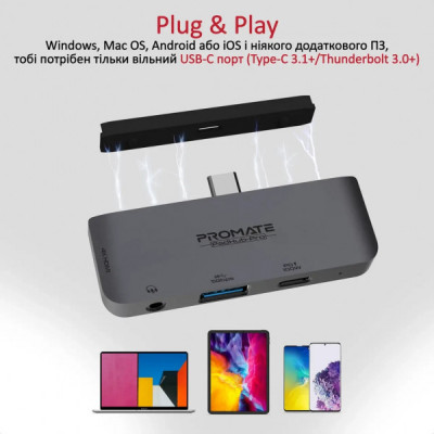 Концентратор Promate USB Hub 4 ports padhub-pro.grey (padhub-pro.grey)