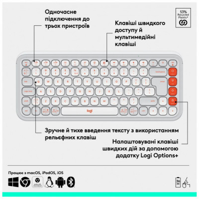 Клавіатура Logitech POP Icon Keys Bluetooth UA Off-White (920-013072)