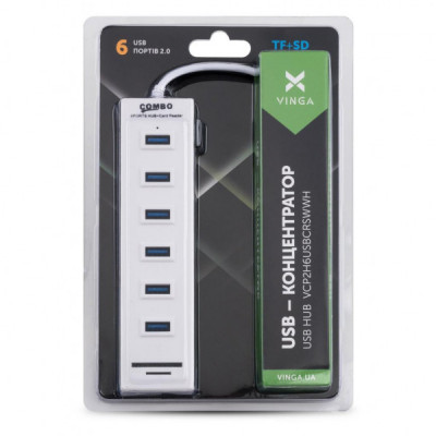 Концентратор Vinga 6xUSB2.0 + card-reader with switch (VCP2H6USBCRSWWH)