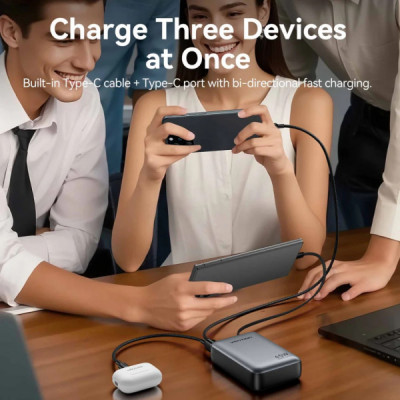 Батарея універсальна Vention 20000 mAh 45W Mini with Built-in USB-C Cable Gray (FHGH0)