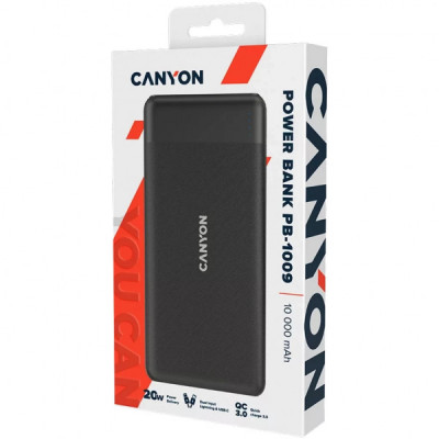 Батарея універсальна Canyon PB-109 10000 mAh PD/18W QC/3.0/20W Black (CNE-CPB1009B)